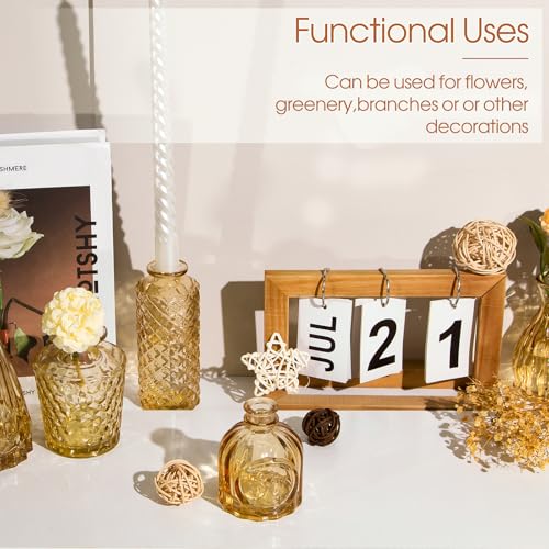 TBWIND Gold Amber Glass Bud Vases Set of 12, Small Vases for Flowers - color: Amber-12pcs, size: 12Pcs