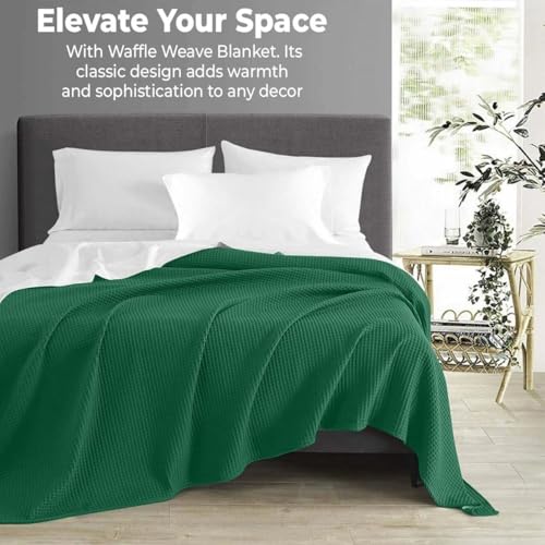 100% Cotton Blankets for Bed - Waffle Weave Blankets for Summer, Lightweight and Breathable Soft Woven Blanket for Spring (Dark Green, Twin (60" x 90")) - color: Dark Green, size: Twin (60" x 90")