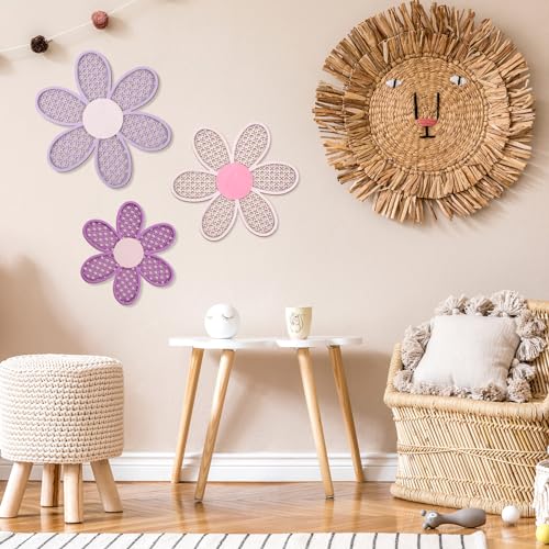 Maitys 3 Pcs Boho Daisy Flower Wall Decor Nursery Art, Pink, Purple - color: Pink, Purple