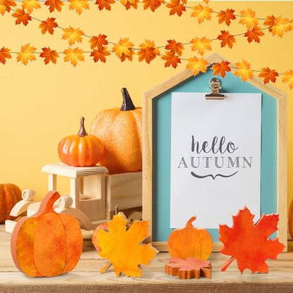 Bencailor 12 Pcs Fall Table Decoration Pumpkin Maple Leaf Tiered Tray Decor - style: Classic