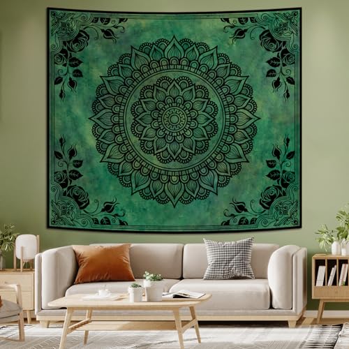 Green Boho Mandala Tapestry for Bedroom, Large Hippie Ceiling Wall Hanging - color: Green Tapestry, size: 79"L x 60"W