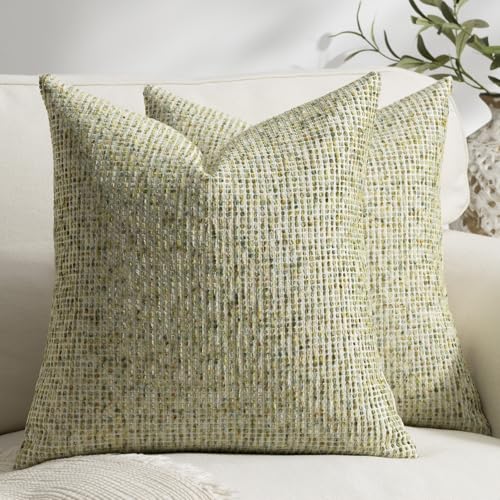Pack of 2 Neutral Throw Pillow Covers 18x18 Boho Textured Dots Stripe Chenille Square Decorative Pillow Cases Accents for Living Room Couch Bed Farmhouse Home Decor, Lime Green - color: Lime Green, size: 18" x 18" (Pack of 2)