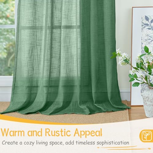 YoungsTex Green Linen 주방 창문 커튼 101.6cm(40인치) 길이 - 뒷면 탭 로드 포켓이 있는 작은 세미 시어 드레이프 경량 카페 욕실 창문용, 패널 2개, 86.4 x 101.6cm(34 x 40인치) - color: 초록색., size: 34"W x 40"L (Pack of 2)