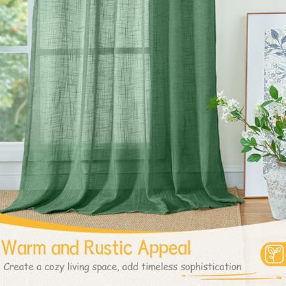 YoungsTex Green Linen 주방 창문 커튼 101.6cm(40인치) 길이 - 뒷면 탭 로드 포켓이 있는 작은 세미 시어 드레이프 경량 카페 욕실 창문용, 패널 2개, 86.4 x 101.6cm(34 x 40인치) - color: 초록색., size: 34"W x 40"L (Pack of 2)