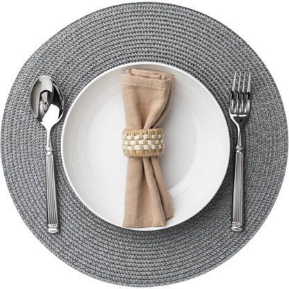 Baroyal Round Placemats Set of 8 Plastic Woven Placemats Washable Wipeable Table Mats for Dining Table Heat Resistant Non-Slip Circle Place Mats (Gray) - color: Gray