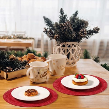 Potchen 6 Set Christmas Round Cotton Woven Placemats 15 Inch,Classic