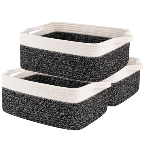OIAHOMY 3-Pack Storage Baskets for Organizing Woven Small Basket Black - color: Black variegated, size: 13.8''×9.8''×5.5''