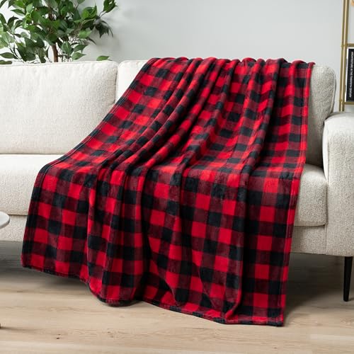 PAVILIA Black and Red Buffalo Plaid Fleece Throw Blanket for Couch, Soft Checkered Flannel Blanket for Sofa, Plaid Christmas Couch Throw Bed, Warm Cozy Decorative Blanket Fall Decor Gift, 50x60 - color: Plaid Red/Black, size: 50 x 60 Inches - Throw