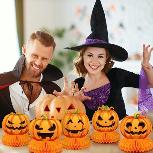 Faccito 9 Pcs Halloween Pumpkin Honeycomb Centerpieces Table Decorations - style: Cute