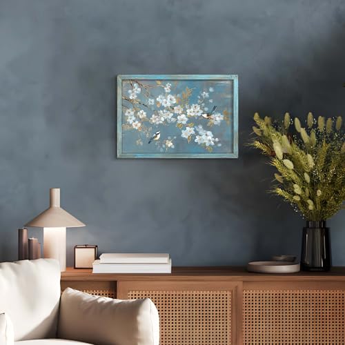 Spring Nature Scene Birds on Blossom Branches Wall Art, 16"Lx11"W - color: Birds on White Blossom, size: 16"L x 11"W