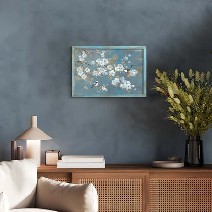 Spring Nature Scene Birds on Blossom Branches Wall Art, 16"Lx11"W - color: Birds on White Blossom, size: 16"L x 11"W