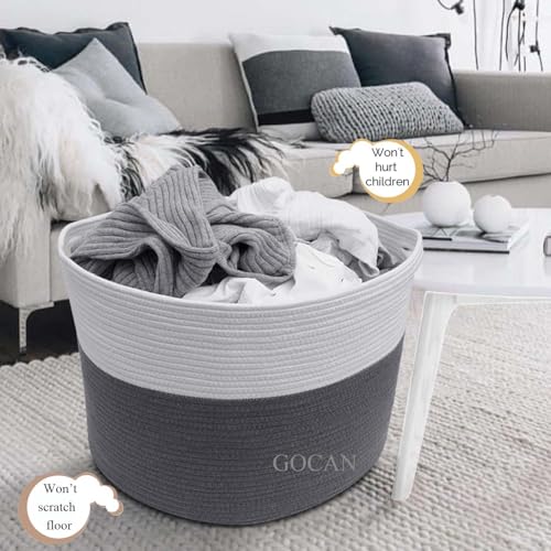 Cotton Rope Woven Laundry Basket 22"X 22"X 14" with handles(Grey/Beige)XXXL - color: Grey/Beige