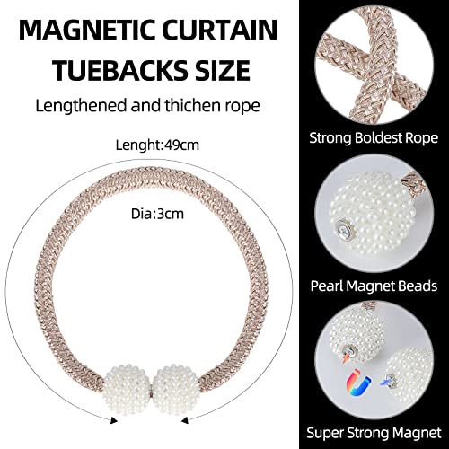 8 Pack Magnetic Curtain Tiebacks with Pearls,Modern Curtain Holdbacks Strap - color: Champagne