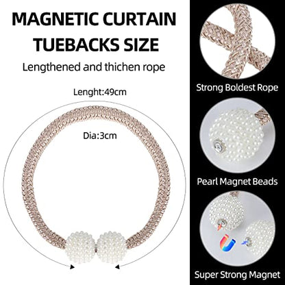 8 Pack Magnetic Curtain Tiebacks with Pearls,Modern Curtain Holdbacks Strap - color: Champagne
