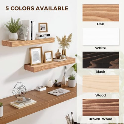 Solid Wood Floating Shelves, 17 Inch Wall Shelves, Set of 2, Oak - color: Oak, size: 17x8x1.6