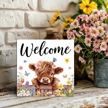 Cute Highland Cow Wooden Box Welcome Sign - color: Highland Cow