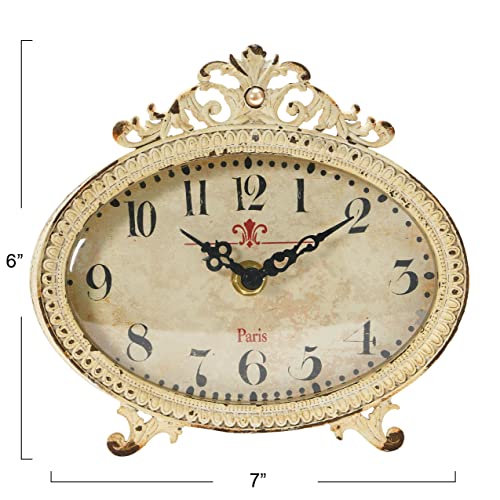 Creative Co-Op Distressed Pewter Mantel Clock, Cream - color: Cream
