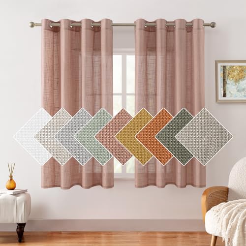 HOMEIDEAS Blush Pink Linen Textured Sheer Curtain, 52 X 63, 2 Panels - color: Blush Pink, size: 52"W x 63"L (Pack of 2)