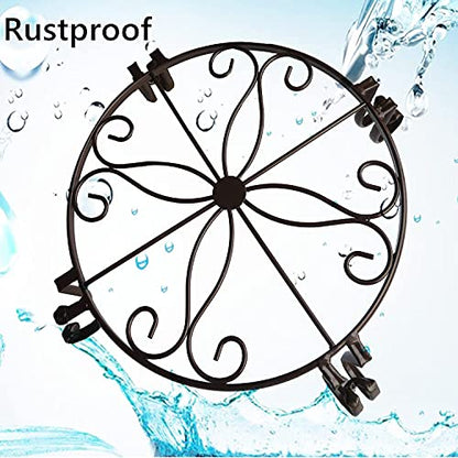 2 Pack 12" Plant Stands, Heavy Duty Rustproof Metal Plant Holders for Indoor and Outdoor Use, Wrought Iron Round Flower Stands for Patio, Balcony, and Garden (Bronze)