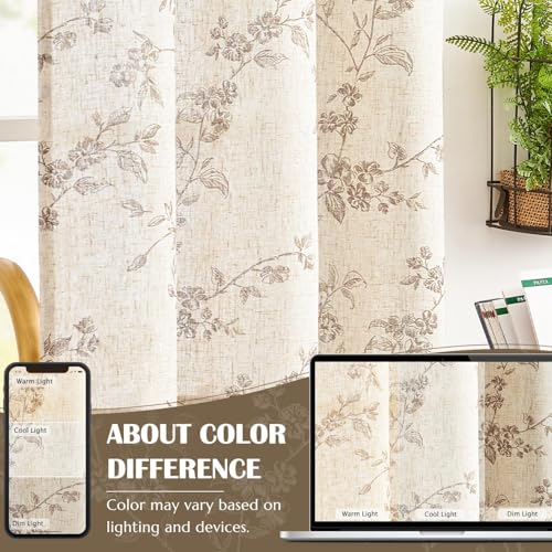 jinchan Floral Linen Kitchen Tier Curtains, 30 Inch, 2 Panels, Taupe - color: Alisa Taupe, size: 26"W x 30"L (Pack of 2)