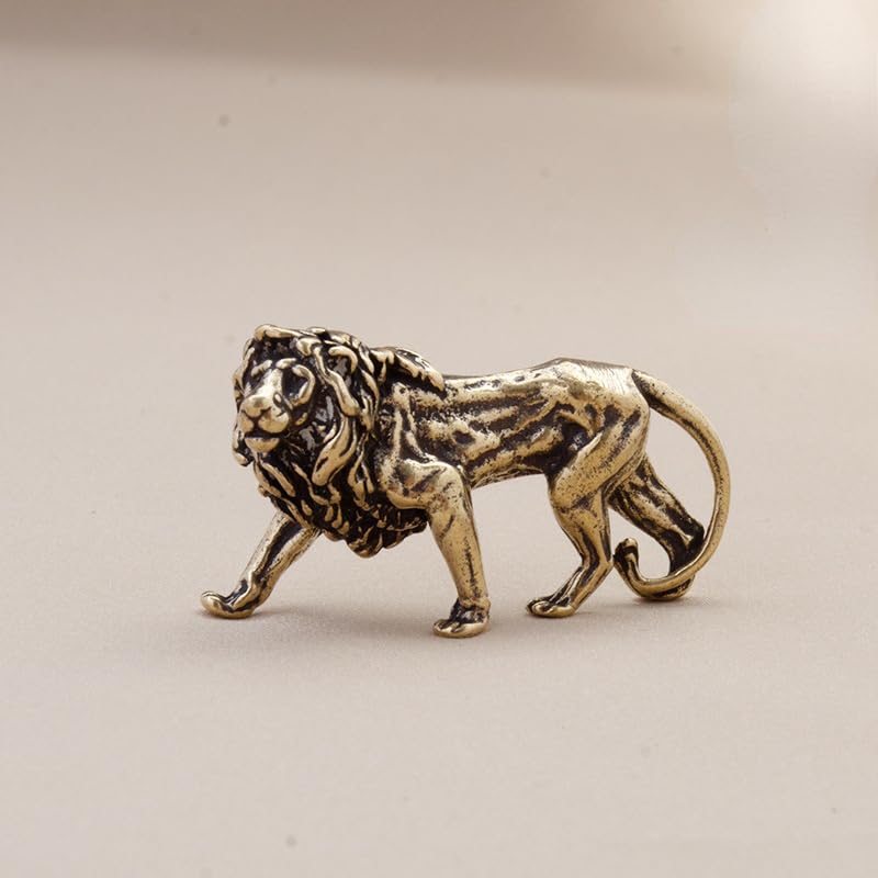 2Pcs Brass Lion Statue Decor, Retro Mini Copper Lion Statue Home Decoration for Living Room and Desk, Outdoor Pond Garden Lawn Decor Landscaping, Landscape Animal Statue