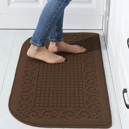 COSY HOMEER 39x20 Half Round Kitchen Rug,Non Slip Washable Mat,Brown 1PC - color: Brown, size: 1'8" x 3'3" (Semicircular)