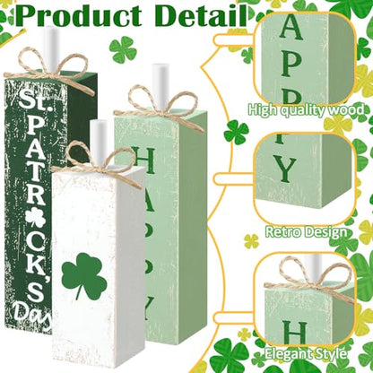 MiniInflat St. Patrick's 3 Pcs Table Decor, Wooden Block Sign Tiered Tray - style: Happy St. Patrick's Day