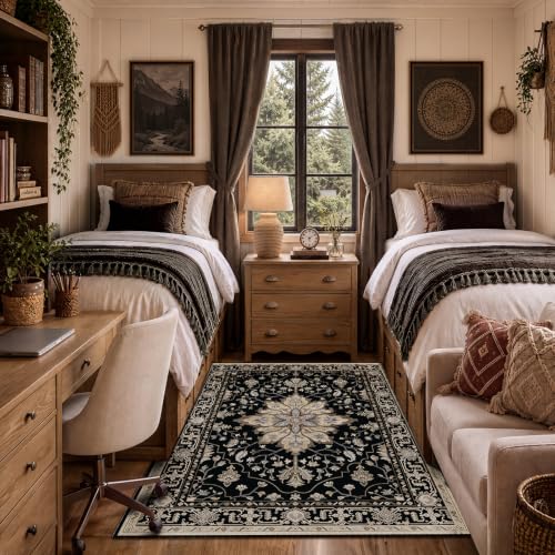 RELEANY Washable Area Rug, 3'x5', Black/Neutral - color: Black/Neutral, size: 3' x 5' (Rectangular)