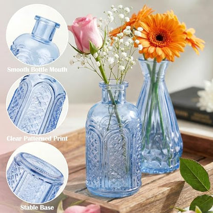 Glass Bud Vases in Bulk Small Mini Blue Vase for Flowers 17pc - color: Blue