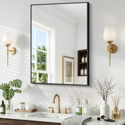 Bathroom Mirror, 30 x 24 inch Metal Framed Black Rectangle Mirror for Wall - color: Frame, size: 30"L x 24"W