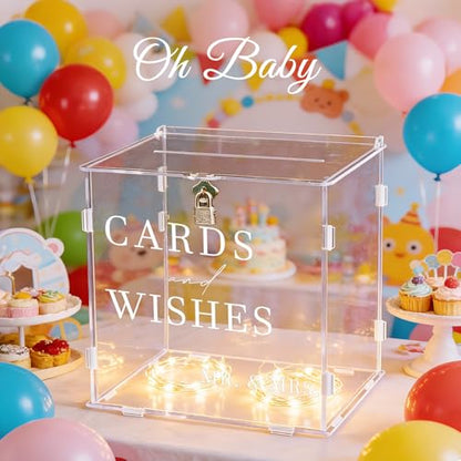 Clear Acrylic Card Box with Slot & Lock, DIY Large Wedding Card Boxes for Reception, Elegant Money Envelop Gift Cards Box for Party Wedding Birthday Baby Shower Graduation Table Decor - style: Clear