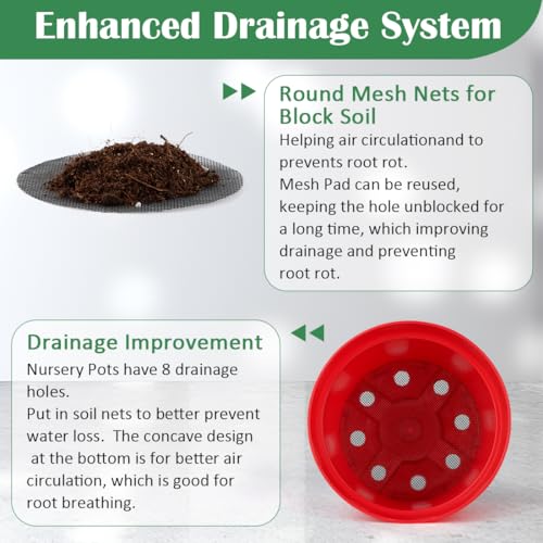 RooTrimmer 20 Pack 6 Inch Plant Pots, Thickened Plastic Flower Pots with 20 Pcs Water Collecting Trays, 20 Soil Block Mesh Pads, Red - color: Red, size: 6 Inch 20 Pack