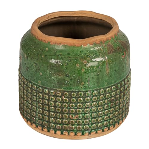 Creative Co-Op Round Terra-Cotta Hobnail Planter Vase with Heavily Distressed Finish, Green - color: Green, size: 7.25" diameter x 6.25" tall