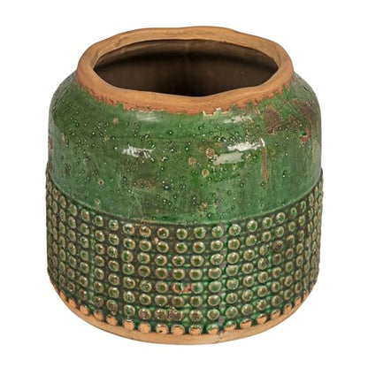 Creative Co-Op Round Terra-Cotta Hobnail Planter Vase with Heavily Distressed Finish, Green - color: Green, size: 7.25" diameter x 6.25" tall