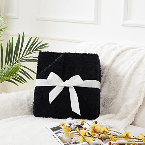 CYMULA Super Soft Knit Throw Blanket Twin Size Black-Lightweight Plush Fuzzy Fluffy Warm Cozy Blankets and Throws for Sofa Bed All Season Use, 60x80 inches - color: Black, size: Twin(60"x80")