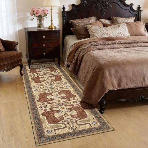 GarveeHome Tiger Print 2'x6' Washable Runner Rug Non Slip Boho Hallway Rug - color: Camel, size: 2' x 6' (Rectangular)