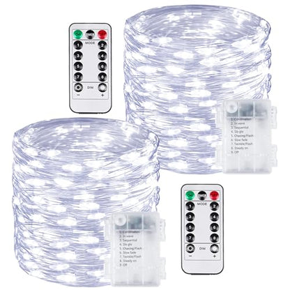 2 Pack 200 LED Fairy Lights Battery Operated with Remote, 66 FT Cool White - color: Cool White, size: 2PK（200LED with Remote）