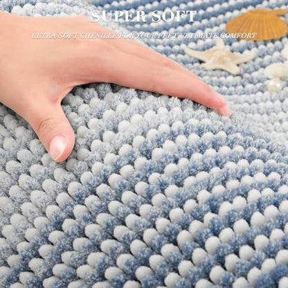 BSICPRO Bathroom Rugs Sets 2 Piece, Non Slip Striped Bath Mats, Fog Blue - color: Fog Blue, size: 20" x 32" Plus 16" x 24"
