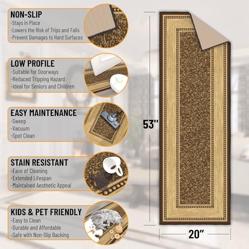 Ottomanson 2x5 Kitchen Rug Runner – Non-Slip Entryway Rug - color: Border Dark Brown, size: 1'8" x 4'5" (Runner)