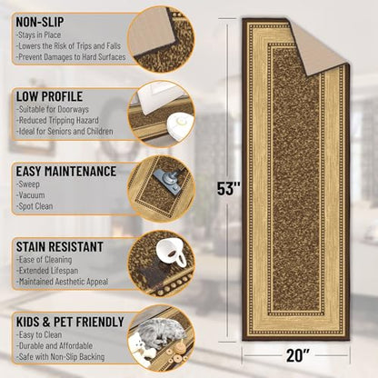 Ottomanson 2x5 Kitchen Rug Runner – Non-Slip Entryway Rug - color: Border Dark Brown, size: 1'8" x 4'5" (Runner)