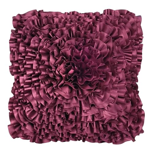 Plum Accent 3D Ruffle Decorative Throw Pillow Covers for Bed Sofa Couch - color: Plum Burgundy
