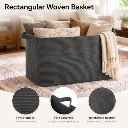 OIASKET 108L Extra Large Blanket Basket Living Room, 24.8" x 16.2" x 16.2" - color: Dark Grey, size: 24.8" x 16.2" x 16.2"