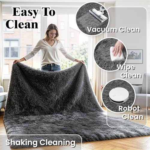 8x10 Fluffy Area Rug for Living Room: Soft Non-Slip Grey Bedroom Carpet - color: Grey, size: 8' x 10' (Rectangular)