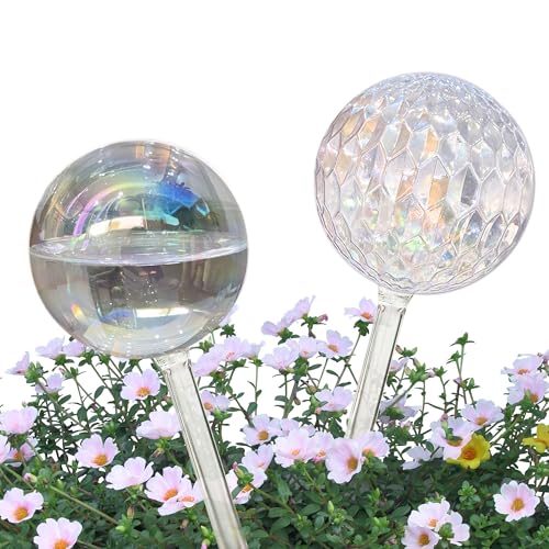 Glass Plant Watering Globes, Water Plants While Away Slow Self Watering Planter Insert Bulbs for Outdoor Indoor Plants, Vacation Plant Watering System Devices (Iridescent Medium 2-Pack) - color: Iridescent Medium 2-pack
