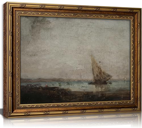 KKP Antique Gold Framed Coastal Wall Art, Vintage Sailboat Canvas Prints - color: Coastal Sailboat, size: 16"L x 12"W