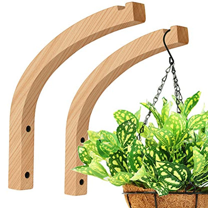 Wooden Plant Hangers - Hanging Plant Hooks for Indoor Outdoor, Wood Hanging Wall Plant Hooks Heavy Duty for Flower Pots Wind Chimes and Bird Feeders(2-Pack,8-Inch) - style: 1-Arc Style(2Pack)