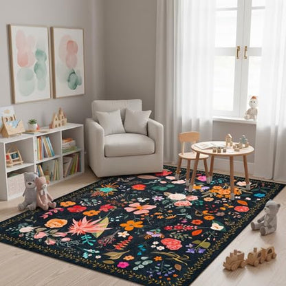 Washable 8x10 Area Rug for Living Room, Non-Slip Large Black Bedroom Rugs - color: Multi Black, size: 8' x 10' (Rectangular)
