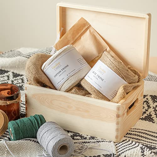 Creative Deco Large Wooden Storage Box with Hinged Lid - color: Beige, size: L | Handles