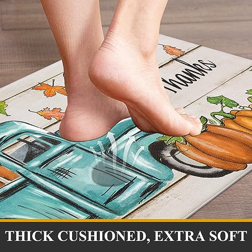 Pauwer Fall Kitchen Rugs Set of 2, Pumpkin Truck Anti Fatigue Kitchen Mat - color: Blue Truck