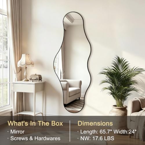 65.7"x24" Irregular Full Length Mirror, Abstract Wall Mirror - color: Black Odd Shape